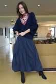Paloma Bubble Hem Midi Skirt Navy